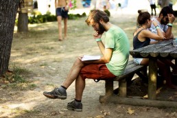 reading at the camping